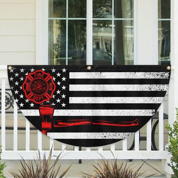 Discover Firefighter Thin Red Line Fireman Non-Pleated Fan Flag