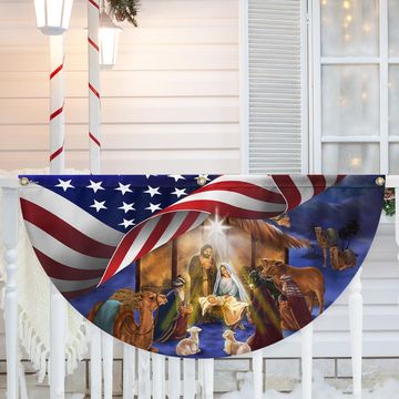 Discover Christmas Flag Nativity Of Jesus O Holy Night Non-Pleated Fan Flag