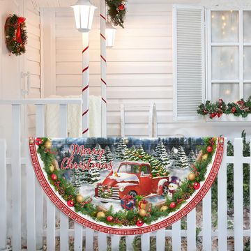 Discover Merry Christmas Red Pickup Truck Non-Pleated Fan Flag
