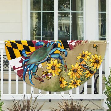 Discover Maryland State Crab and Black-eyed Susan Flower Non-Pleated Flag
