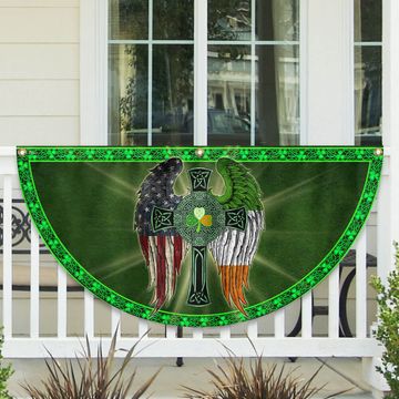 Discover Irish Celtic Knot Christian Cross Irish American Non-Pleated Fan Flag
