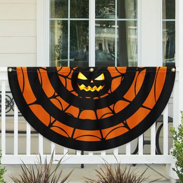 Discover Halloween Pumpkin Spider Silk Non-Pleated Fan Flag