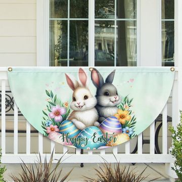 Discover Happy Easter Bunnies Eggs Non-Pleated Fan Flag