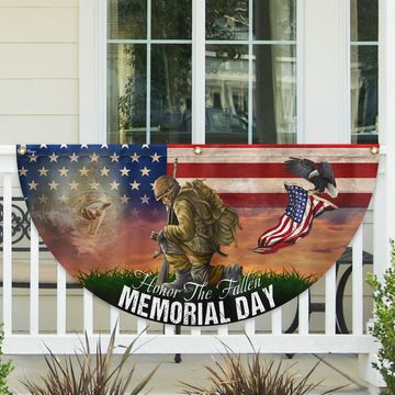 Discover Memorial Day Honor The Fallen American Veteran Eagle Non-Pleated Fan Flag
