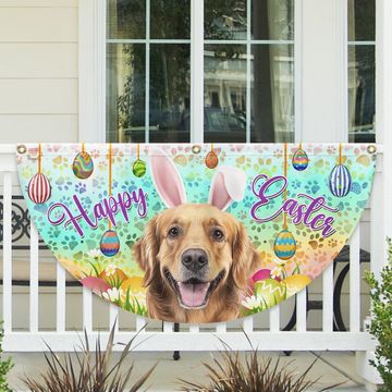Discover Golden Retriever Wearing Bunny Ears, Happy Easter Non-Pleated Fan Flag