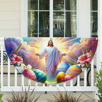 Discover He Is Risen Easter Jesus Non-Pleated Fan Flag