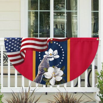 Discover Mississippi State Mockingbird and Magnolia Flower Non-Pleated Fan Flag