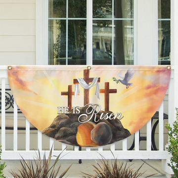 Discover He Is Risen Easter Christian Cross Religious Non-Pleated Fan Flag