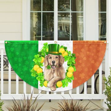Discover Irish Shamrock Golden Retriever St. Patrick’s Day Non-Pleated Fan Flag