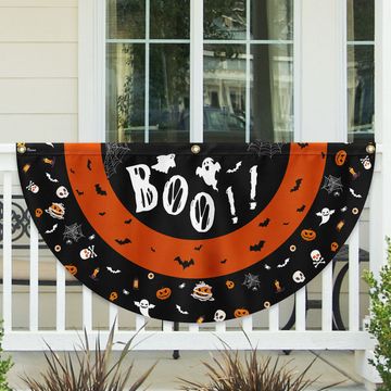 Discover Happy Halloween Spooky Ghost Boo Non-Pleated Fan Flag