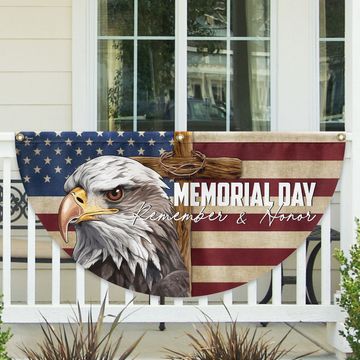 Discover Memorial Day Eagle Christian Cross Remember & Honor Non-Pleated Fan Flag