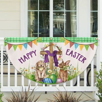 Discover Happy Easter, Christian Cross, Bunny Easter Eggs Non-Pleated Fan Flag TPT1640FLv1