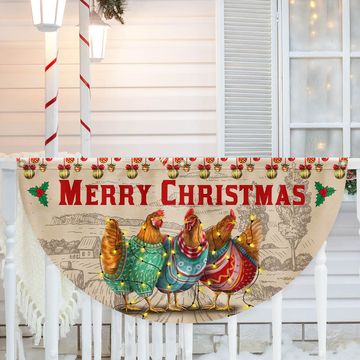 Discover Merry Christmas Hen Chicken Poultry Farm House Non-Pleated Fan Flag