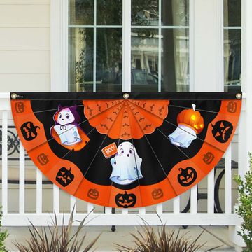 Discover Happy Halloween Ghost Pumpkin Non-Pleated Fan Flag