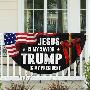 Discover Trump Flag Jesus Is My Savior Trump Is My President Non-Pleated Fan Flag