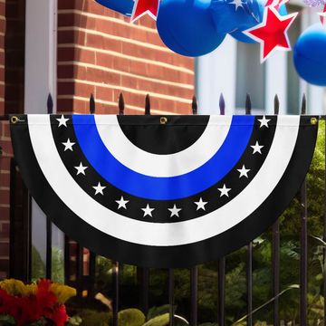 Discover The Thin Blue Line. Police. Law Enforcement American Eagle Non-Pleated Fan Flag