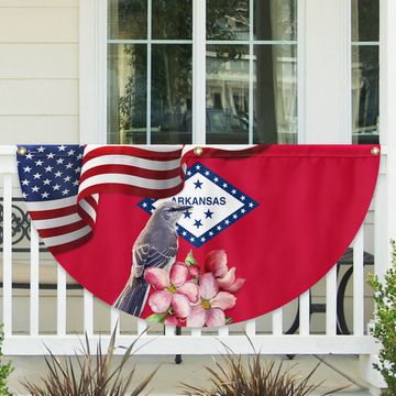 Discover Arkansas State Apple Blossom Flower and Mockingbird Non-Pleated Fan Flag
