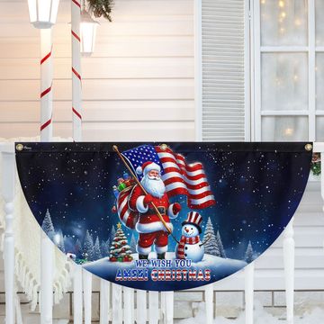 Discover We Wish You Ameri Christmas Santa Claus Snowman Non-Pleated Fan Flag