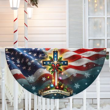 Discover Christian Cross Christmas Jesus Is The Reason For The Season Non-Pleated Fan Flag  3-Day Shipping