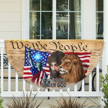 Discover Lion Of Judah Jesus God Patriot One Nation Under God Non-Pleated Fan Flag