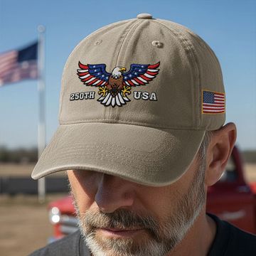 Discover 250th Anniversary USA Patriotic Washed Cap with Embroidered American Flag