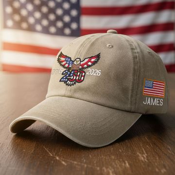 Discover Personalized 250th Anniversary Washed Cap with Embroidered Eagle Flag