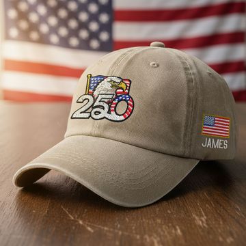 Discover Personalized 250th Anniversary Washed Cap with Embroidered American Flag