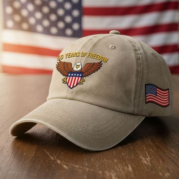 Discover 250 Years of Freedom Washed Cap, American Eagle Shield with Embroidered Hat