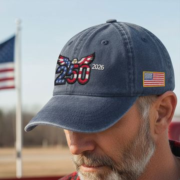 Discover 250th Anniversary Washed Cap with Embroidered Eagle Flag