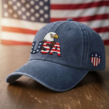 Discover Patriotic 250 Years USA Washed Cap with Embroidered American Shield Flag