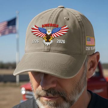 Discover Patriotic 250 Years Washed Cap with Embroidered 1776 2026 American Flag