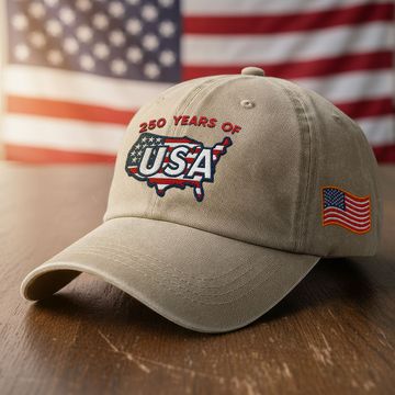Discover 250 Years of USA Washed Cap | Patriotic Embroidered American Flag Cap