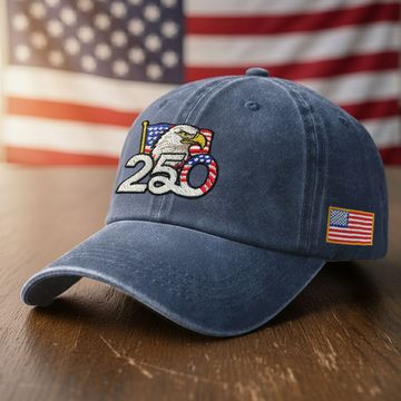 Discover Patriotic 250th Anniversary Washed Cap with Embroidered American Flag