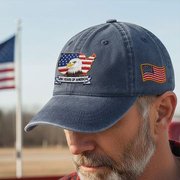 Discover 250 Years America Independence Patriot Washed Cap Embroidered Eagle Flag