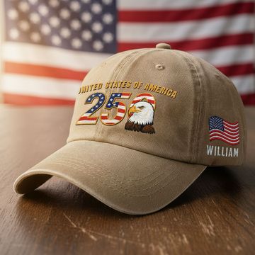 Discover Personalized Patriotic 250th Anniversary Washed Cap with Embroidered American Flag