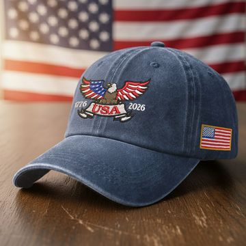 Discover 250 Years of America Patriot Washed Cap with Embroidered Eagle USA Flag