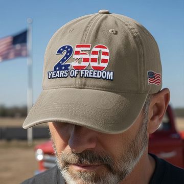 Discover 250 Years of Freedom Washed Cap with Embroidered American Flag