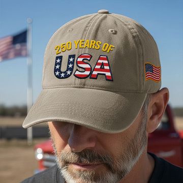 Discover 250 Years of USA Washed Cap | Independence Patriot Washed Cap Embroidered Flag
