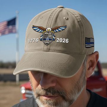 Discover 1776 2026 Thin Blue Line Washed Cap with Embroidered Police American Flag