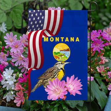 Discover Montana State Meadowlark Bird and Bitterroot Flower Flag MLN1141Fv18
