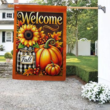 Discover Welcome Fall Pumpkin Thankful Thanksgiving Flag