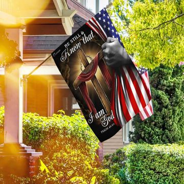 Discover Jesus Christian Cross. Be Still And Know That I Am God American Flag