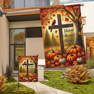 Discover Fall Jesus Cross Grateful Thankful Blessed Thanksgiving Halloween Cardinal Flag