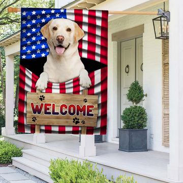 Discover Yellow Labrador Dog Welcome American Flag, love pet Flag