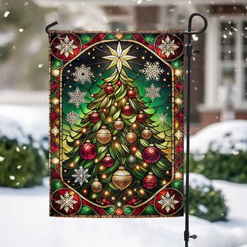 Discover Stained Glass Christmas Tree Flag