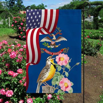 Discover North Dakota Meadowlark Bird and Prairie Rose Flower Flag MLN1141Fv9