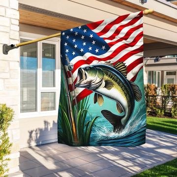 Discover Bass Fishing American Flag