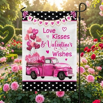 Discover Happy Valentine's Day Pink Truck Love Hearts Flag