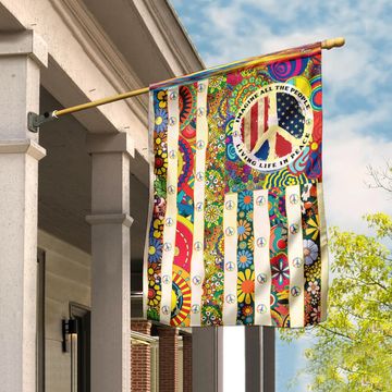 Discover People Living Life In Peace Hippie Flag 3-Day Shipping
