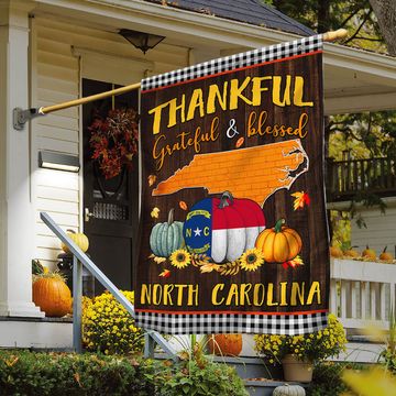 Discover North Carolina Fall Flag Thankful Grateful and Blessed, Home and Garden decor
